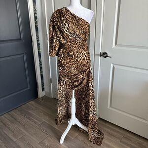 Nasty Gal One Shoulder Animal Print Semi-Formal Dress with Train Size 6